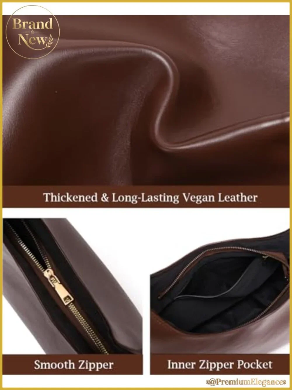 Vegan Leather Slouchy Hobo Bag Women Shoulder Tote Large Capacity Purses